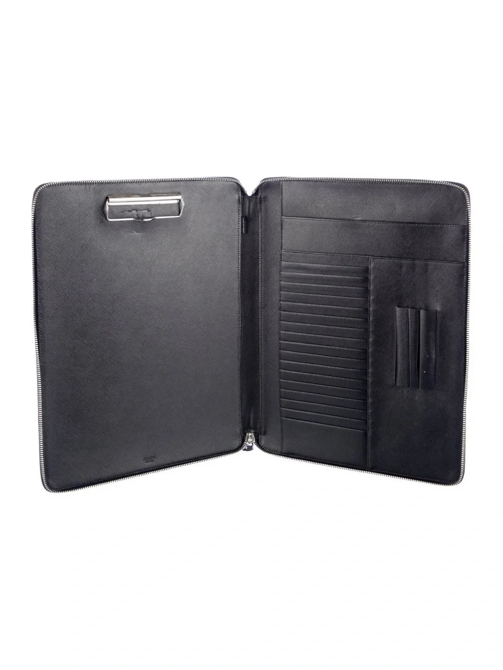 Prada Saffiano Black Leather Zip-around Document Holder in Pristine Condition